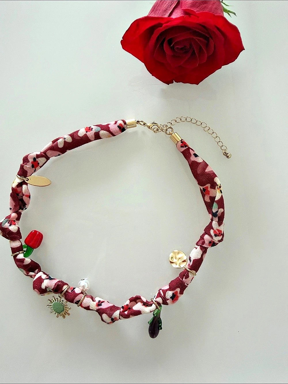 Floral Charm Statement Necklace in Pink & Red Like New